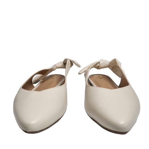 Lulus Houston Off White Nappa Leather Pointed Toe Slingback Flats Size 9 - Picture 5 of 12